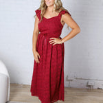 Carys Rich in Texture Velvet Midi Dress - Red Ruby FINAL SALE