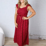Carys Rich in Texture Velvet Midi Dress - Red Ruby FINAL SALE