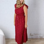 Carys Rich in Texture Velvet Midi Dress - Red Ruby FINAL SALE