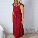 Carys Rich in Texture Velvet Midi Dress - Red Ruby FINAL SALE