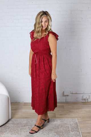 Carys Rich in Texture Velvet Midi Dress - Red Ruby FINAL SALE