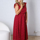 Carys Rich in Texture Velvet Midi Dress - Red Ruby FINAL SALE