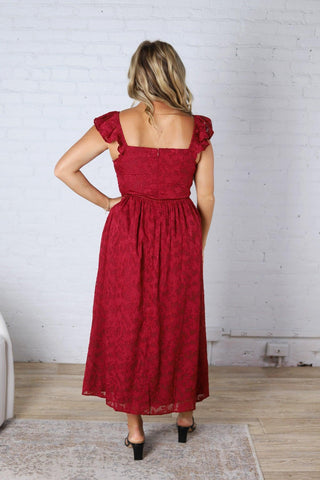 Carys Rich in Texture Velvet Midi Dress - Red Ruby FINAL SALE