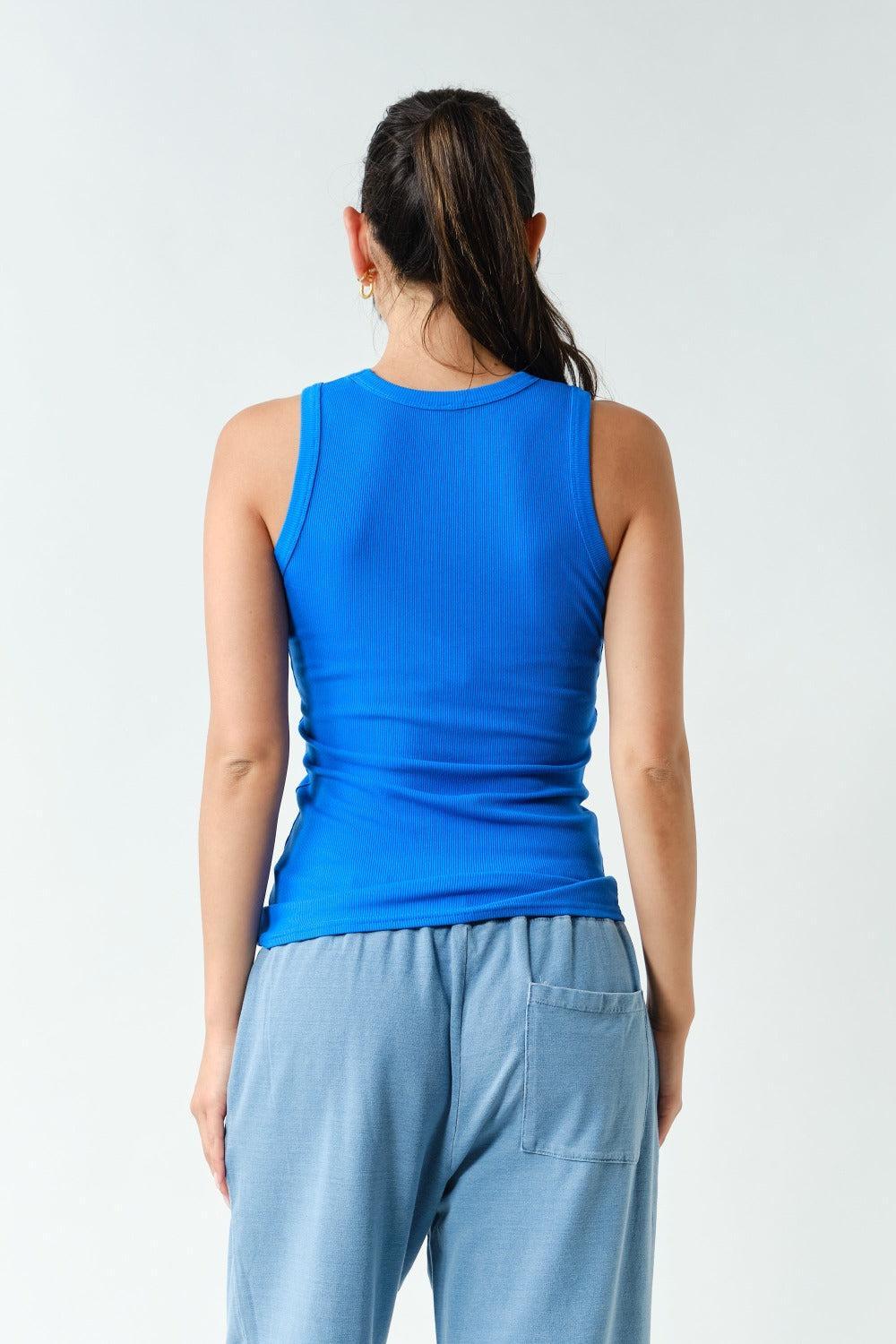 Casia Essential Micro-Ribbed Tank Top - Denim Drift