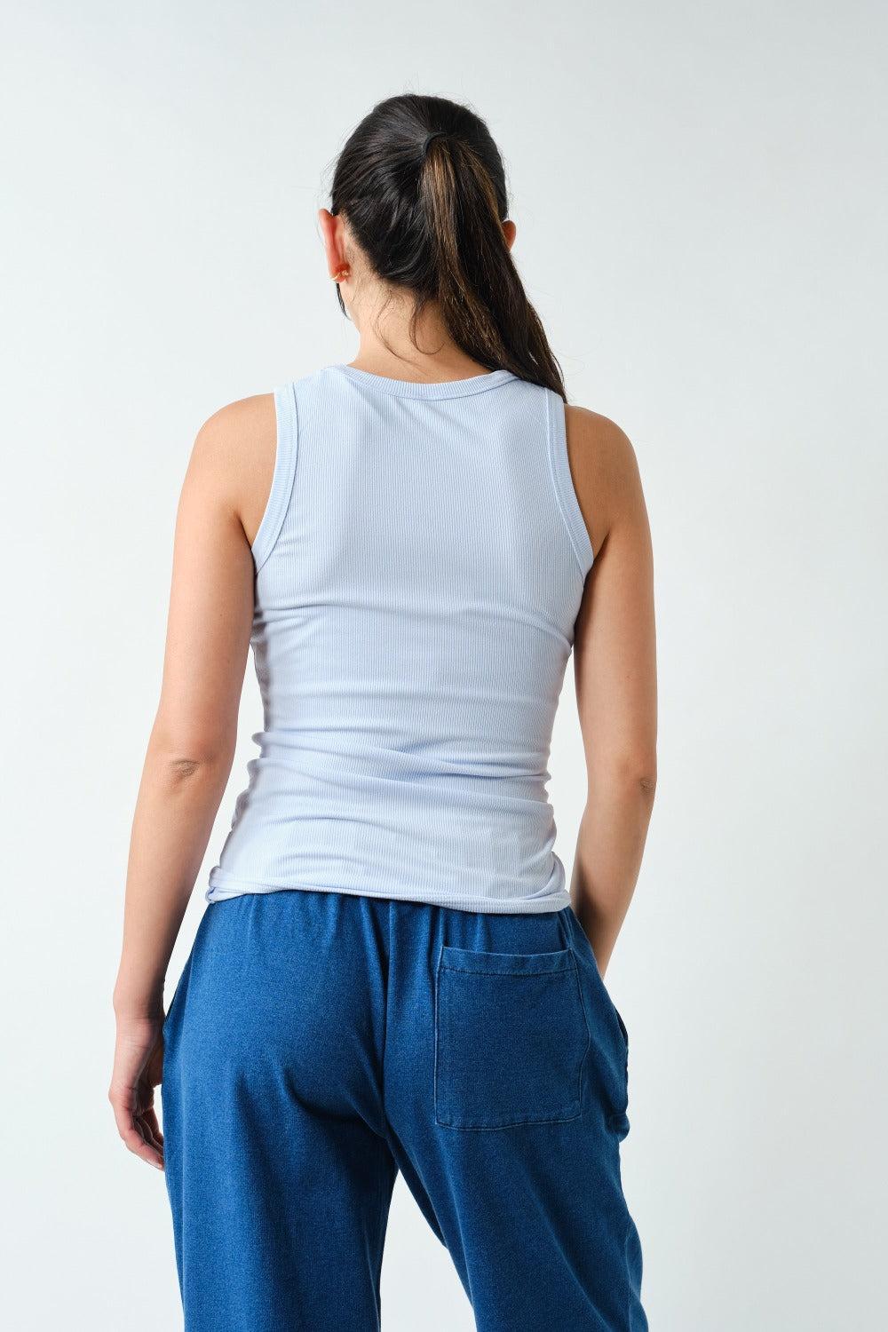 Casia Essential Micro-Ribbed Tank Top - Halogen Blue