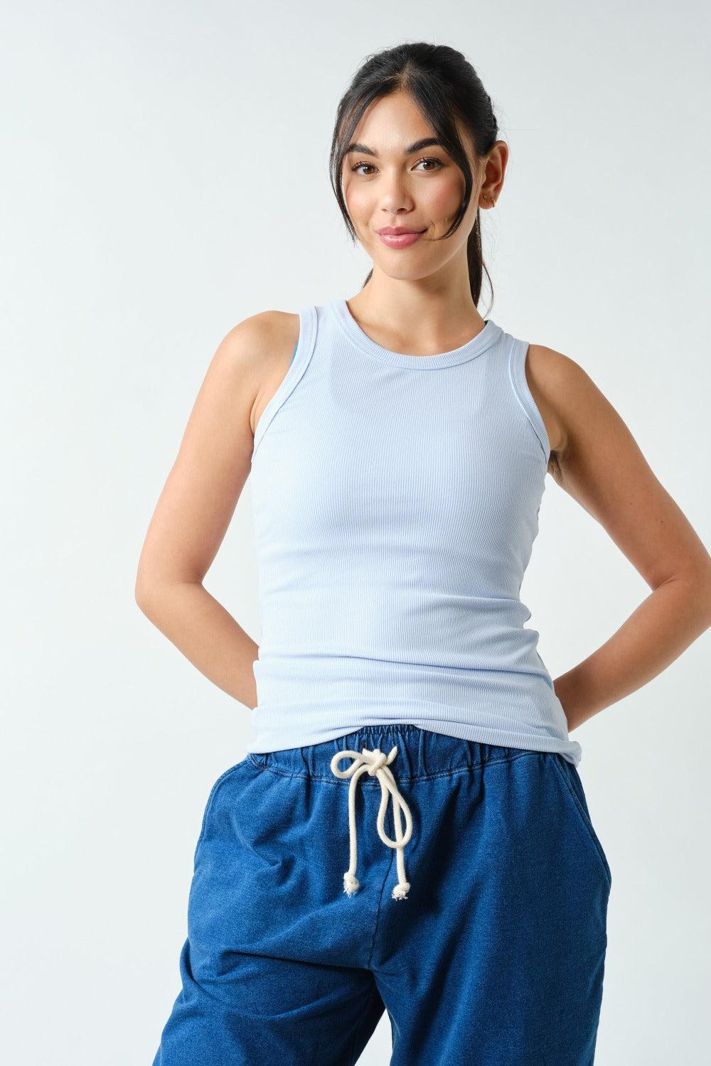 Casia Essential Micro-Ribbed Tank Top - Halogen Blue