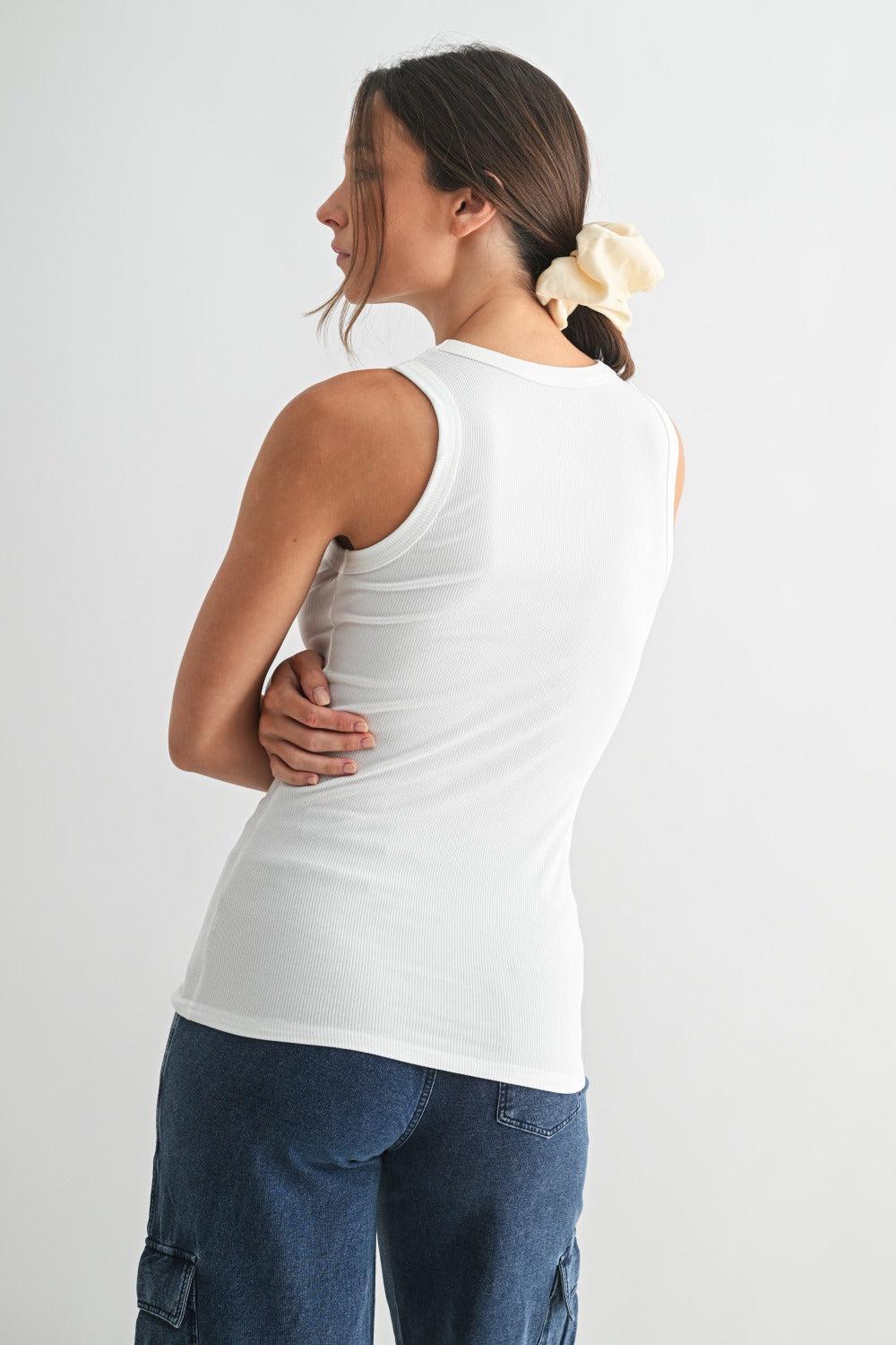 Casia Essential Micro-Ribbed Tank Top - White