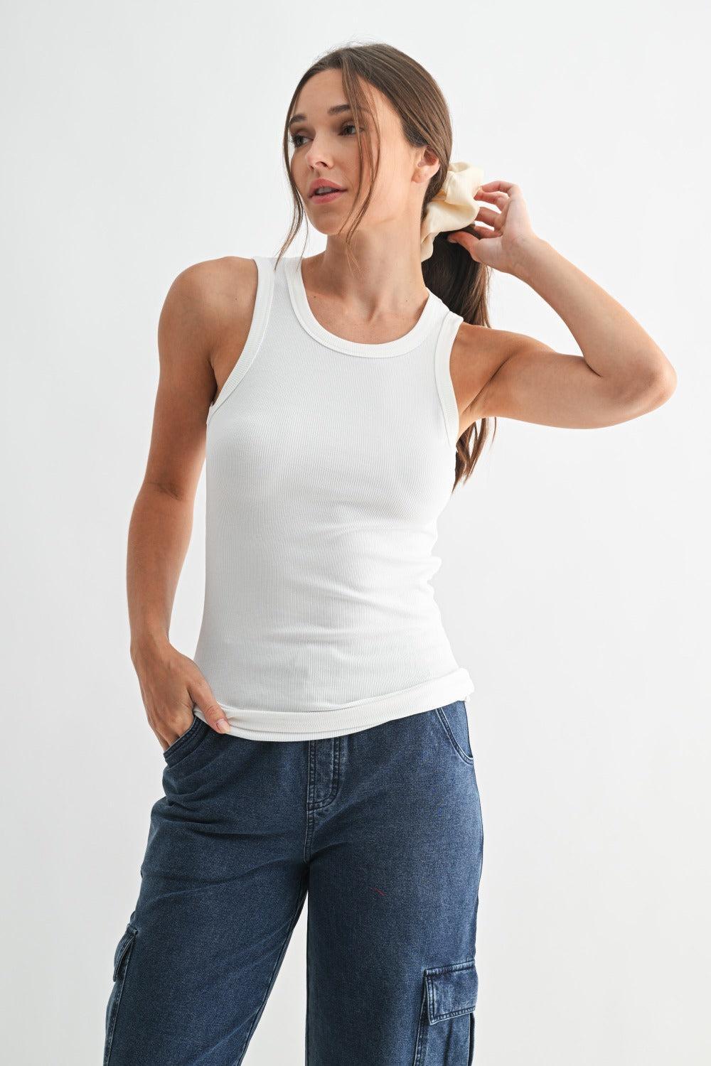 Casia Essential Micro-Ribbed Tank Top - White