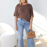 Cassia Pointelle Knit Sweater - Espresso