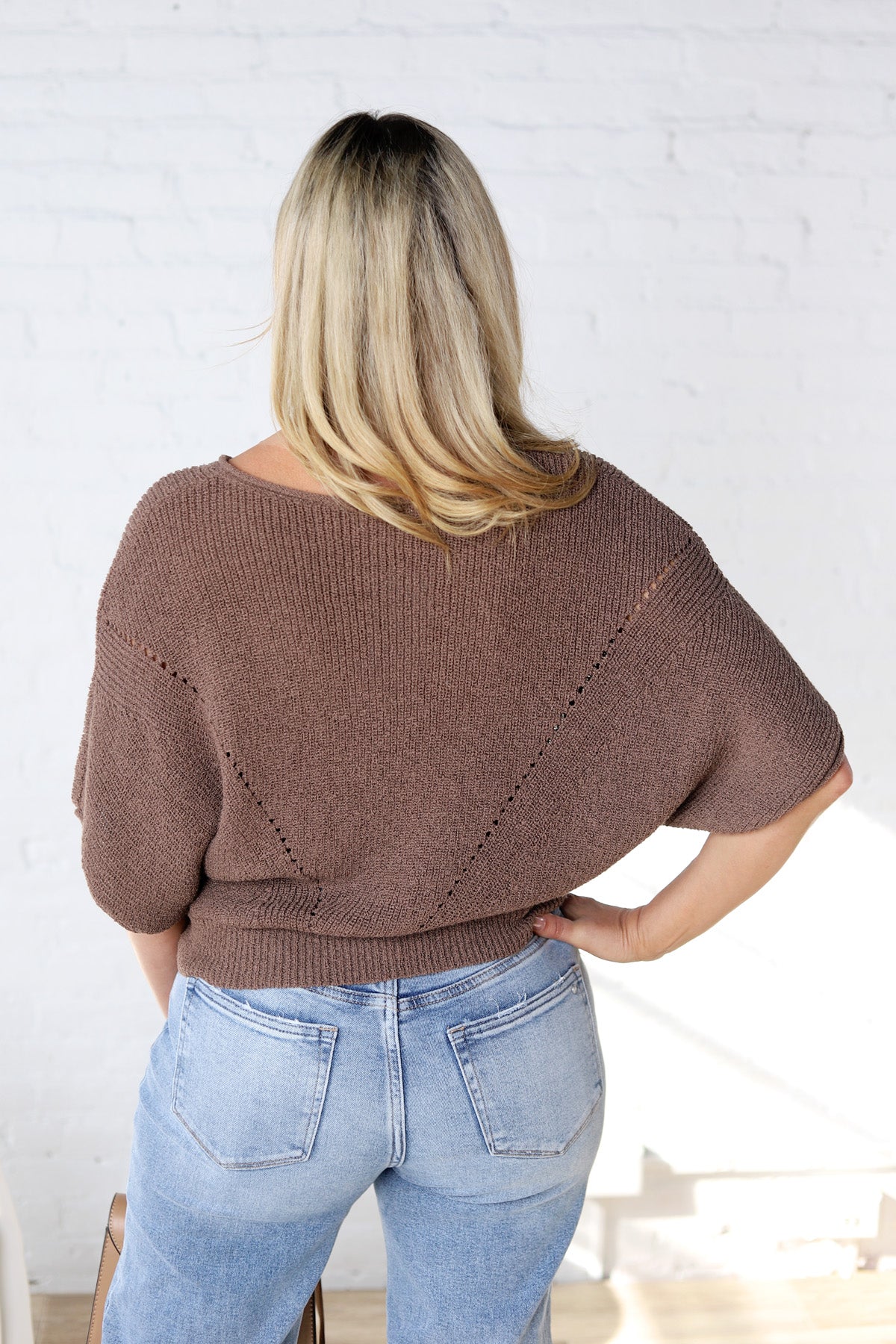 Cassia Pointelle Knit Sweater - Espresso