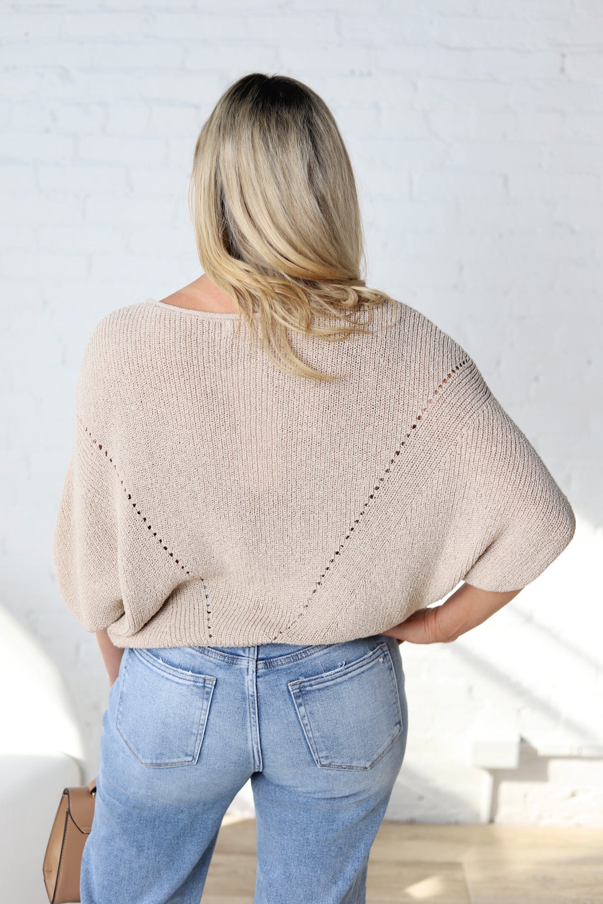 Cassia Pointelle Knit Sweater - Oatmeal