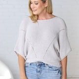 Cassia Pointelle Knit Sweater - Silver Grey