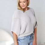 Cassia Pointelle Knit Sweater - Silver Grey