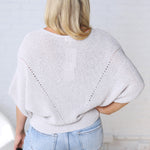 Cassia Pointelle Knit Sweater - Silver Grey