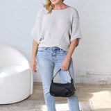 Cassia Pointelle Knit Sweater - Silver Grey