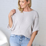 Cassia Pointelle Knit Sweater - Silver Grey