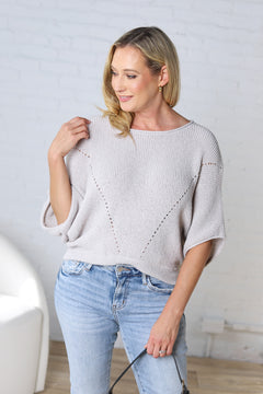 Cassia Pointelle Knit Sweater - Silver Grey