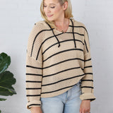 Castaway Stripped Hooded Knit Sweater - Black/Taupe