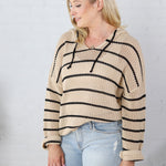 Castaway Stripped Hooded Knit Sweater - Black/Taupe