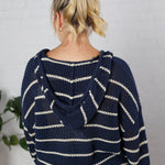 Castaway Stripped Hooded Knit Sweater - Navy/Ecru
