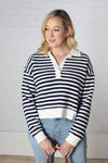 Cathy Striped Drop Sleeve Collared Knit Top