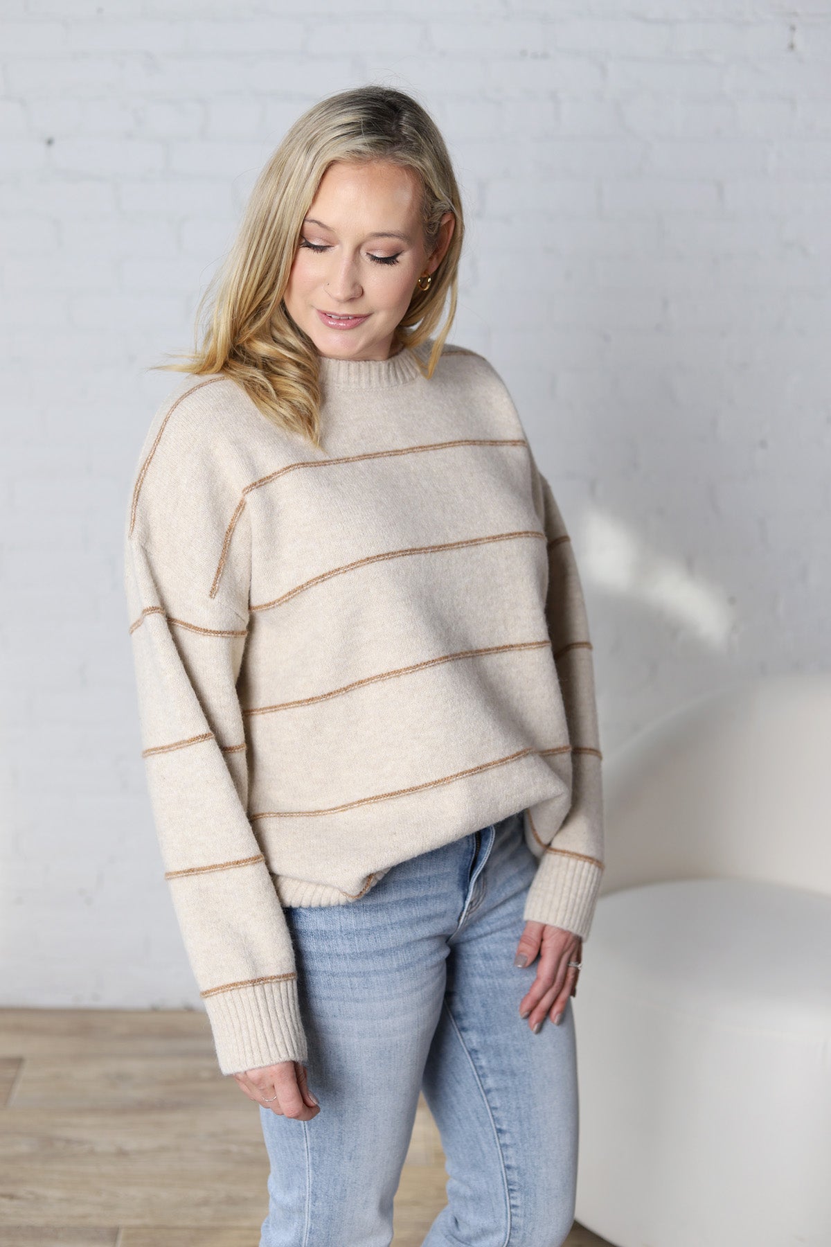 Catori Striped Pattern Drop Shoulder Sweater