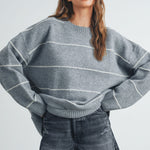 Catori Striped Pattern Drop Shoulder Sweater - Blue