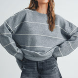 Catori Striped Pattern Drop Shoulder Sweater - Blue