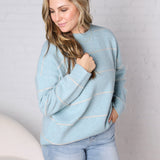 Catori Striped Pattern Drop Shoulder Sweater - Blue