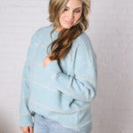 Catori Striped Pattern Drop Shoulder Sweater - Blue