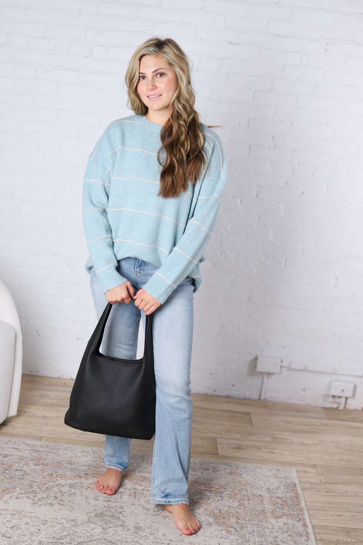 Catori Striped Pattern Drop Shoulder Sweater - Blue FINAL SALE