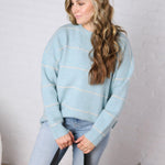 Catori Striped Pattern Drop Shoulder Sweater - Blue FINAL SALE