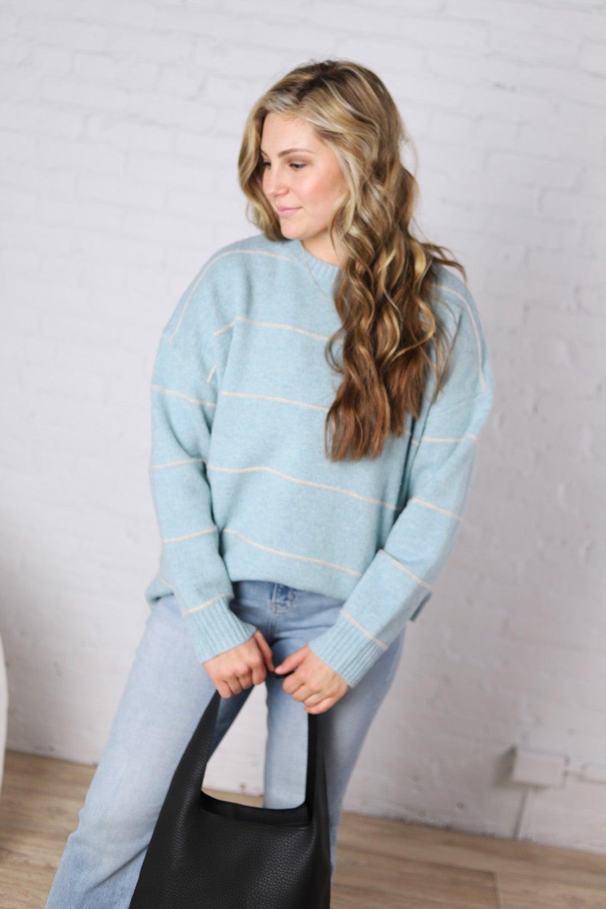 Catori Striped Pattern Drop Shoulder Sweater - Blue FINAL SALE