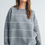 Catori Striped Pattern Drop Shoulder Sweater - Blue