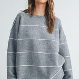 Catori Striped Pattern Drop Shoulder Sweater - Blue
