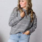 Catori Striped Pattern Drop Shoulder Sweater - Grey