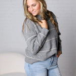 Catori Striped Pattern Drop Shoulder Sweater - Grey FINAL SALE