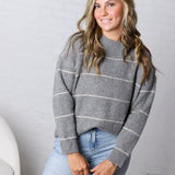 Catori Striped Pattern Drop Shoulder Sweater - Grey FINAL SALE
