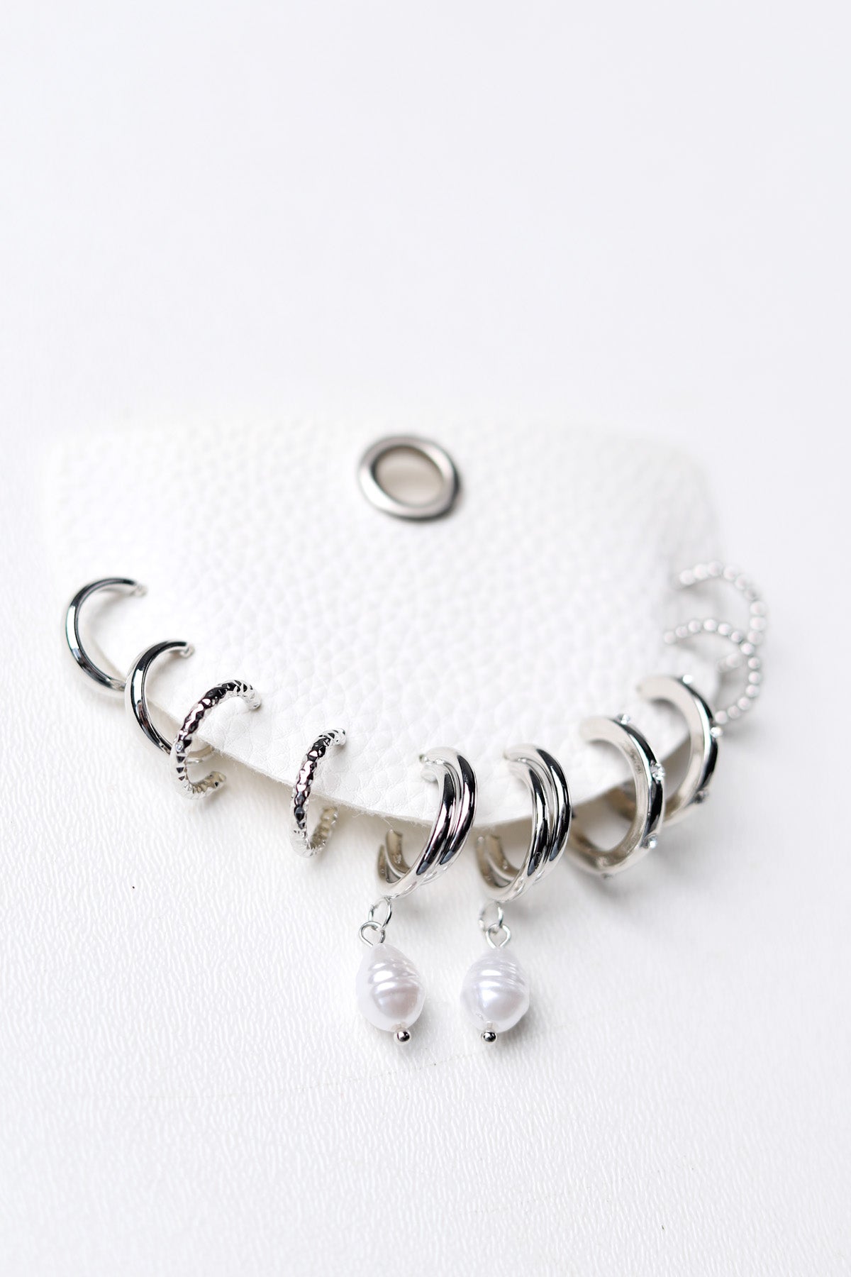 Caylen Mixed Metallic Hoop Earrings Set - Silver