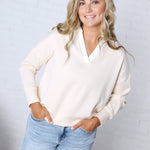 Cecily Contrast Collared V-Neck Top