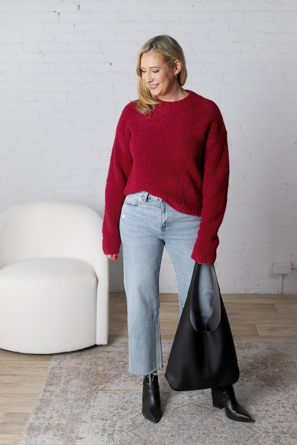 Celeste Cozy Roundneck Sweater - Bordeaux