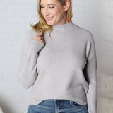 Charis Chunky Ribbed Mockneck Sweater - Heather Grey