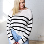 Charlotte Round Neck Raglan Sweater - Black/Cream