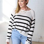 Charlotte Round Neck Raglan Sweater - Black/Cream