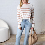 Charlotte Round Neck Raglan Sweater - Taupe/Cream