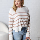 Charlotte Round Neck Raglan Sweater - Taupe/Cream