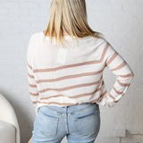 Charlotte Round Neck Raglan Sweater - Taupe/Cream