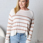 Charlotte Round Neck Raglan Sweater - Taupe/Cream