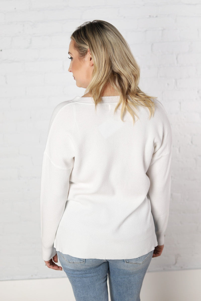 Charlotte Waffle Knit Pullover - Off White