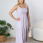Chelle Smocked Tank Babydoll Tiered Maxi Dress - Lilac
